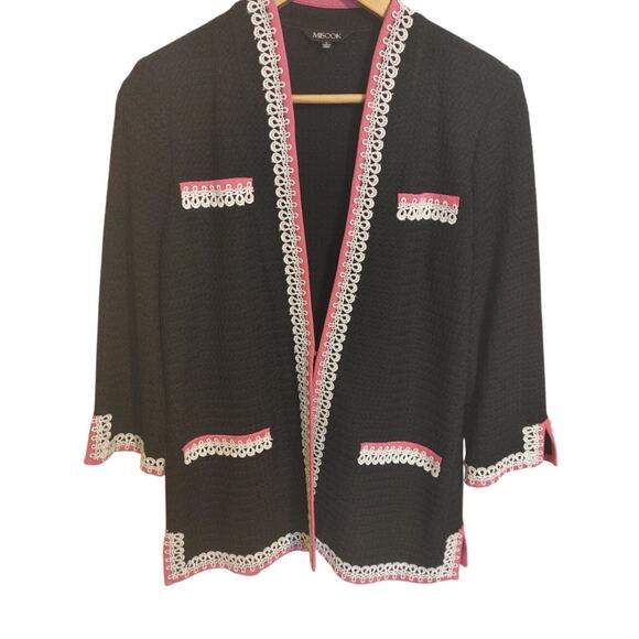 Misook Blazer Jacket Black Pink White Details Small - Picture 1 of 7